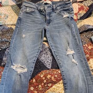 Abercrombie & Fitch Light Blue Distressed Mid Rised Super Skinny Jeans